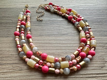 Load image into Gallery viewer, Blush Pink and Neutrals Necklace, Pink Jewelry, chunky beaded statement necklace, gray gold RoseGold hot pink magenta beaded