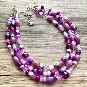 Purple Ombré statement necklace, chunky bib necklace, beaded jewelry lavender necklace, three strand deep purple jewelry eggplant