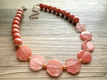 Load image into Gallery viewer, Cherry Rose Quartz GemStone Chunky Statement Necklace, long agate gem jewelry beaded necklace, agate stone jewelry pendant long