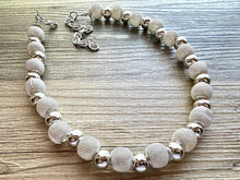 Load image into Gallery viewer, Mirror Silver Single strand jewelry, bib beaded chunky statement necklace, bridesmaid metallic silver geometric gray circle mesh