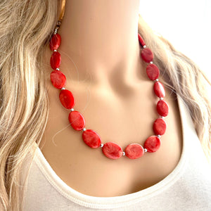 Tropical Paradise single Strand statement necklace, big beaded chunky jewelry, Coral Bib Jewelry silver beaded pink