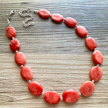 Load image into Gallery viewer, Tropical Paradise single Strand statement necklace, big beaded chunky jewelry, Coral Bib Jewelry silver beaded pink