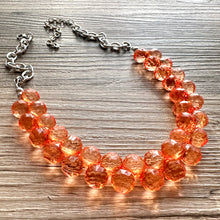 Load image into Gallery viewer, Coral Orange single Strand cluster statement necklace, big beaded chunky jewelry, chunky Bib Jewelry geometric faceted silver necklace