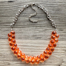 Load image into Gallery viewer, Coral Orange single Strand cluster statement necklace, big beaded chunky jewelry, chunky Bib Jewelry geometric faceted silver necklace