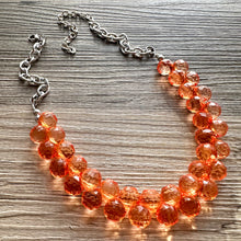 Load image into Gallery viewer, Coral Orange single Strand cluster statement necklace, big beaded chunky jewelry, chunky Bib Jewelry geometric faceted silver necklace