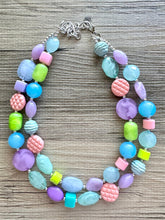 Load image into Gallery viewer, Easter Glam Necklace, pastel multi strand colorful jewelry, big beaded chunky statement set necklace bubble yellow white pink blue purple