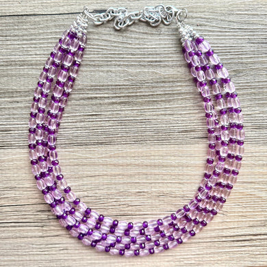 Parisian Purple beaded Necklace, 5 strand jewelry, big beaded chunky statement necklace, lavender Lilac bubble acrylic necklace