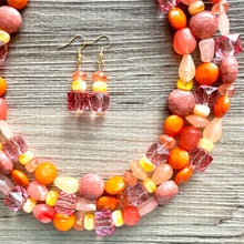 Load image into Gallery viewer, 100 Julys Neon Bright summer Statement Chunky Bib Silver, pink orange yellow beaded jewelry, festival 80s bright colors colorful peach coral