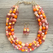 Load image into Gallery viewer, 100 Julys Neon Bright summer Statement Chunky Bib Silver, pink orange yellow beaded jewelry, festival 80s bright colors colorful peach coral