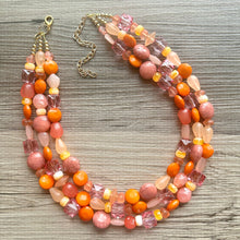 Load image into Gallery viewer, 100 Julys Neon Bright summer Statement Chunky Bib Silver, pink orange yellow beaded jewelry, festival 80s bright colors colorful peach coral