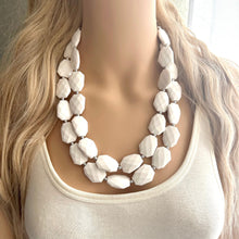Load image into Gallery viewer, White Statement jewelry set, Chunky Beaded Necklace, white Jewelry, white Necklace, white beaded necklace, white and silver necklace, white