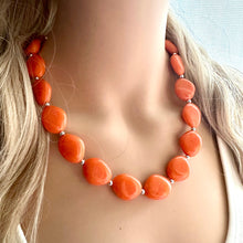 Load image into Gallery viewer, Bright Orange Statement Necklace, Chunky Beaded Necklace, orange Jewelry, layering necklace, bead Necklace, earrings neon geometric jewelry