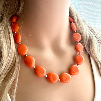 Bright Orange Statement Necklace, Chunky Beaded Necklace, orange Jewelry, layering necklace, bead Necklace, earrings neon geometric jewelry