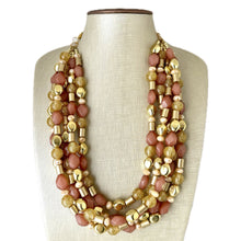 Load image into Gallery viewer, Golden Champagne Bubbles Elegance Extra Chunky Statement Necklace, tan gold beaded jewelry, Multi Strand 5 Bib Necklace, Beaded necklace