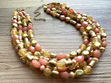 Load image into Gallery viewer, Golden Champagne Bubbles Elegance Extra Chunky Statement Necklace, tan gold beaded jewelry, Multi Strand 5 Bib Necklace, Beaded necklace