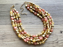 Load image into Gallery viewer, Golden Champagne Bubbles Elegance Extra Chunky Statement Necklace, tan gold beaded jewelry, Multi Strand 5 Bib Necklace, Beaded necklace