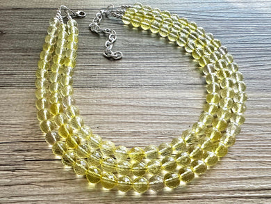 Yellow Sparkle Necklace, 3 Strand Statement Jewelry, Yellow Chunky bib bridesmaid everyday bubble jewelry, glowing beaded resin bead