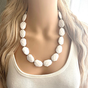 White chunky statement necklace, bib jewelry cloudy white necklace, white jewelry, white beaded necklace, white bubble, cloud necklace