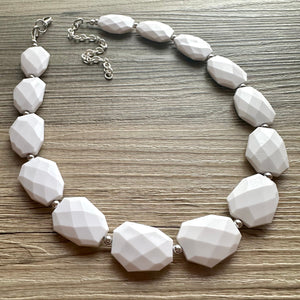 White chunky statement necklace, bib jewelry cloudy white necklace, white jewelry, white beaded necklace, white bubble, cloud necklace