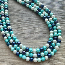 Load image into Gallery viewer, Last One! Robin&#39;s Egg Blue Ombré Pearl layering Statement Necklace, bridesmaid necklace, pearl bib necklace, blue turquoise aqua navy white