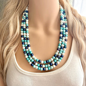 Last One! Robin's Egg Blue Ombré Pearl layering Statement Necklace, bridesmaid necklace, pearl bib necklace, blue turquoise aqua navy white