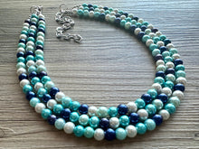 Load image into Gallery viewer, Last One! Robin&#39;s Egg Blue Ombré Pearl layering Statement Necklace, bridesmaid necklace, pearl bib necklace, blue turquoise aqua navy white