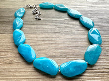 Load image into Gallery viewer, Long Caribbean Statement Necklace, Chunky Beaded Necklace, aqua light blue Jewelry, long necklace, bead Necklace, earrings geometric jewelry