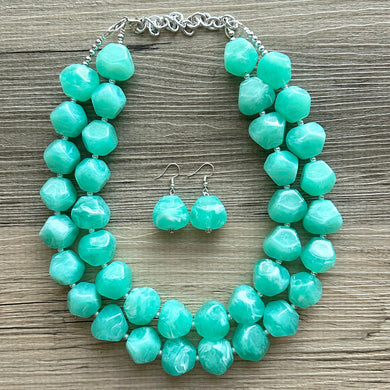 SpearMint Statement Necklace, Chunky Beaded Necklace, Mint Green Jewelry, Spring Jewelry, green Necklace, green beaded earrings double