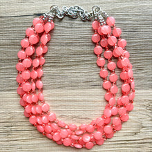 Load image into Gallery viewer, Bubble Pink Statement Necklace, Hot Pink Coral chunky bib beaded jewelry, color block wedding bridesmaid acrylic bib earrings set 5 strand