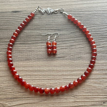 Load image into Gallery viewer, Frosted Cranberry Chunky 1 Strand Statement Necklace, fall necklace, red jewelry, dark red necklace, maroon ball beaded, red earrings glass