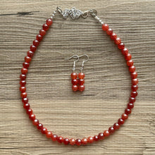 Load image into Gallery viewer, Frosted Cranberry Chunky 1 Strand Statement Necklace, fall necklace, red jewelry, dark red necklace, maroon ball beaded, red earrings glass