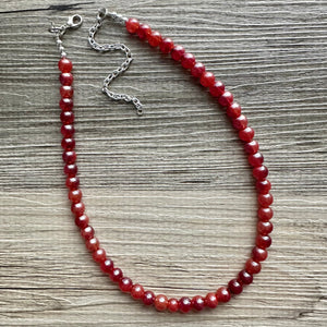 Frosted Cranberry Chunky 1 Strand Statement Necklace, fall necklace, red jewelry, dark red necklace, maroon ball beaded, red earrings glass