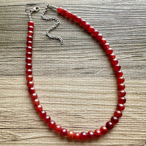 Frosted Cranberry Chunky 1 Strand Statement Necklace, fall necklace, red jewelry, dark red necklace, maroon ball beaded, red earrings glass