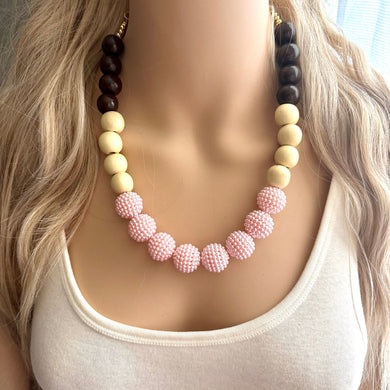 Napoleon Ice Cream statement necklace, chunky bib necklace, beaded jewelry brown neutral single strand vanilla jewelry baby pink blush