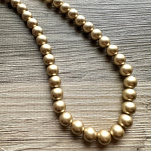 Load image into Gallery viewer, Long Disco ball beaded necklace, gold statement necklace jewelry set, gold ball earrings, layering necklace, gold pearl bead plus size