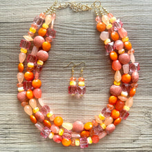 Load image into Gallery viewer, 100 Julys Neon Bright summer Statement Chunky Bib Silver, pink orange yellow beaded jewelry, festival 80s bright colors colorful peach coral