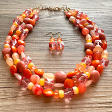 Load image into Gallery viewer, 100 Julys Neon Bright summer Statement Chunky Bib Silver, pink orange yellow beaded jewelry, festival 80s bright colors colorful peach coral