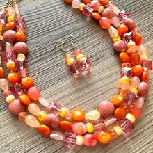 Load image into Gallery viewer, 100 Julys Neon Bright summer Statement Chunky Bib Silver, pink orange yellow beaded jewelry, festival 80s bright colors colorful peach coral