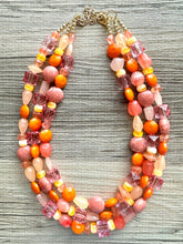 Load image into Gallery viewer, 100 Julys Neon Bright summer Statement Chunky Bib Silver, pink orange yellow beaded jewelry, festival 80s bright colors colorful peach coral