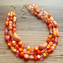 Load image into Gallery viewer, 100 Julys Neon Bright summer Statement Chunky Bib Silver, pink orange yellow beaded jewelry, festival 80s bright colors colorful peach coral