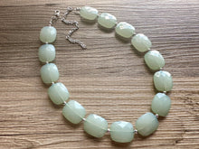 Load image into Gallery viewer, Cucumber Green beaded statement necklace, single strand necklace, light green jewelry, big bead jewelry, grass green necklace jewelry