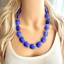 Load image into Gallery viewer, Indigo Chunky Statement Necklace, Big beaded jewelry, single strand Statement Necklace, chunky bib jewelry purple royal blue moody