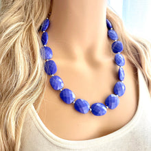 Load image into Gallery viewer, Indigo Chunky Statement Necklace, Big beaded jewelry, single strand Statement Necklace, chunky bib jewelry purple royal blue moody