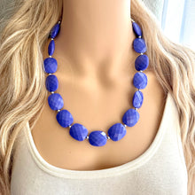 Load image into Gallery viewer, Indigo Chunky Statement Necklace, Big beaded jewelry, single strand Statement Necklace, chunky bib jewelry purple royal blue moody