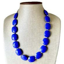 Load image into Gallery viewer, Indigo Chunky Statement Necklace, Big beaded jewelry, single strand Statement Necklace, chunky bib jewelry purple royal blue moody