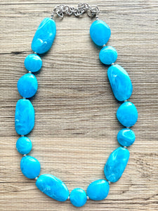 Long Caribbean Statement Necklace, Chunky Beaded Necklace, aqua light blue Jewelry, long necklace, bead Necklace, earrings geometric jewelry