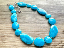 Load image into Gallery viewer, Long Caribbean Statement Necklace, Chunky Beaded Necklace, aqua light blue Jewelry, long necklace, bead Necklace, earrings geometric jewelry