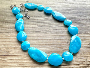 Long Caribbean Statement Necklace, Chunky Beaded Necklace, aqua light blue Jewelry, long necklace, bead Necklace, earrings geometric jewelry