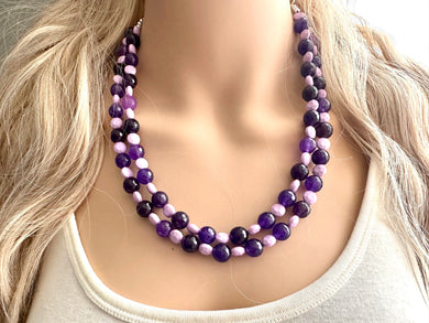 Midevil Purple Statement Necklace, Chunky 2 Strand Jewelry, genuine agate necklace, purple gemstone bib necklace bridesmaid