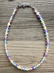 Gelato Scoop Gemstone Single Strand Beaded Statement Necklace, purple beaded necklace, pink bridesmaid jewelry layering white yellow blue